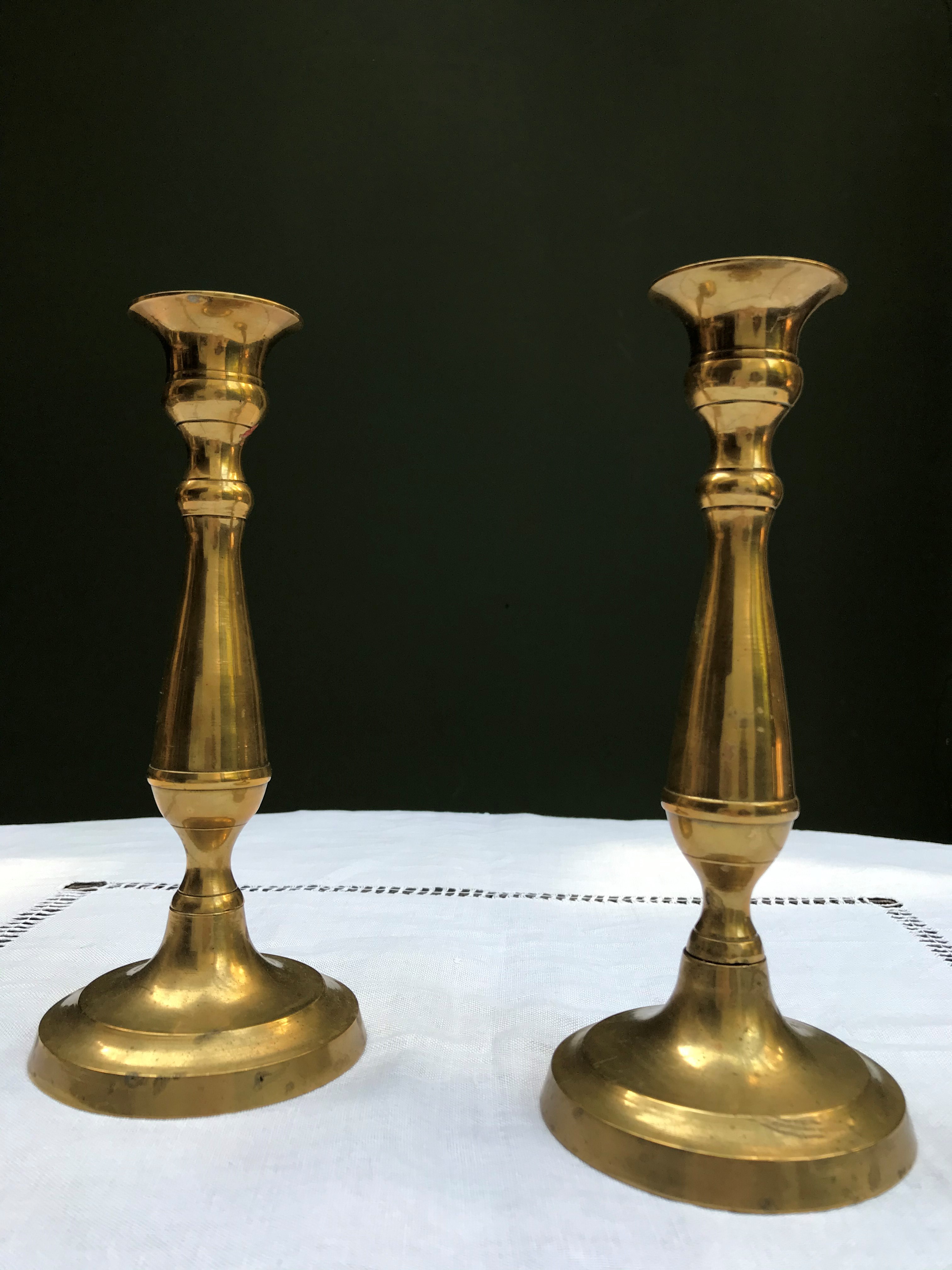 Pair of Retro 20cm-high Brass Candlesticks